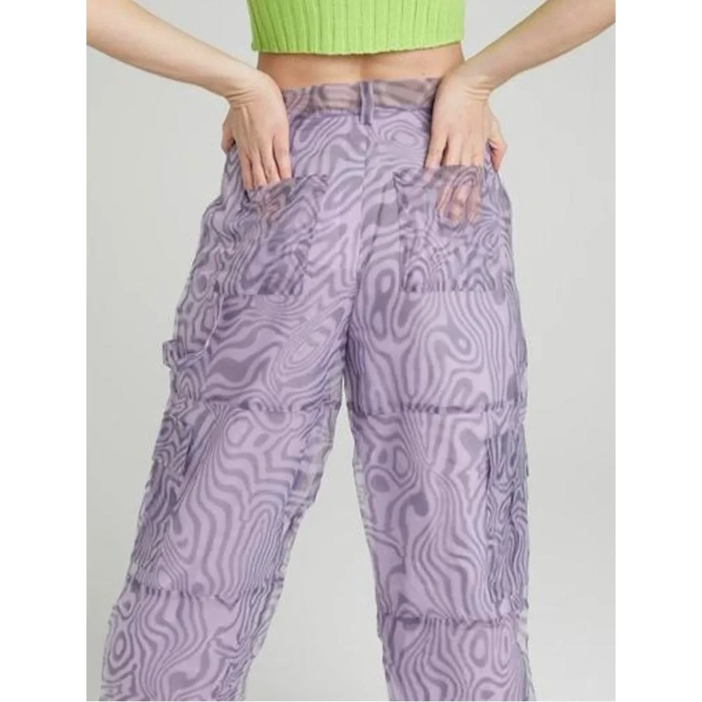 The Ragged Priest Dissolver Purple Mesh Overlay Oversized Wide Leg Cargo Pants - Picture 2 of 13